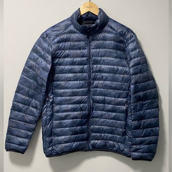 Uniqlo Ultra Light Down Jacket Blue Camo Size L — Packable Feather Fill - Picture 2 of 6